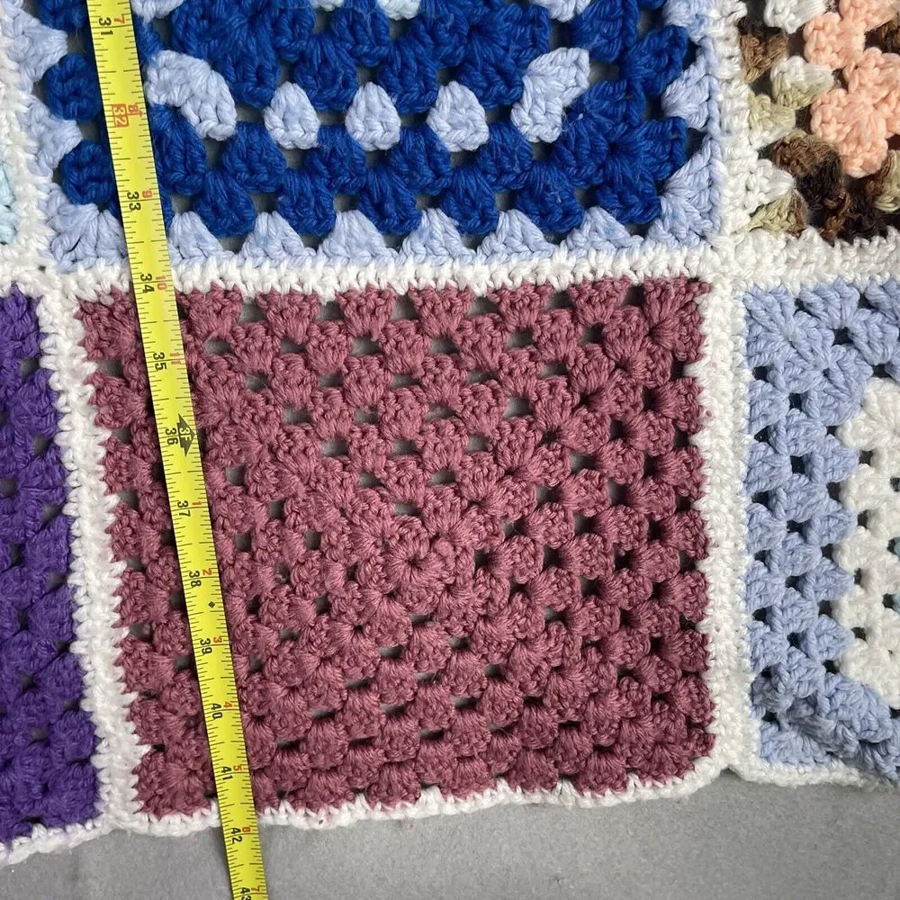Grandma Squares‎ Afghan Lap Blanket App 48X48 Vintage Handmade Crochet knit